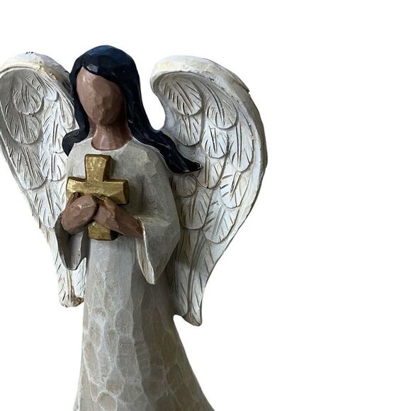 BURTON + Burton Carved Look Resin Angel Holding A Cross - Picture 2 of 9